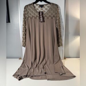 Nina Leonard - NWT - Elegant Taupe Polka Dot Dress